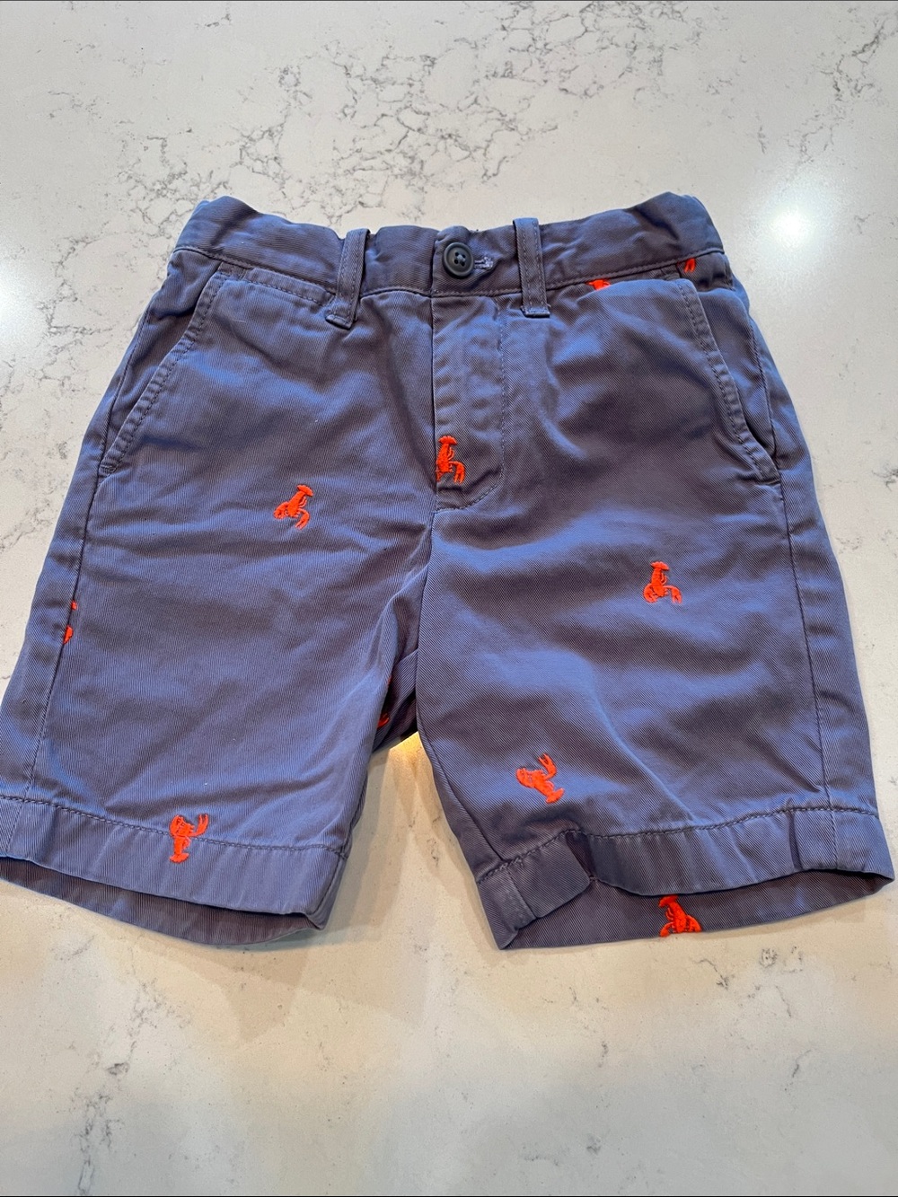 Crewcuts Navy Flat-Front Shorts with Orange Embroidered lobsters